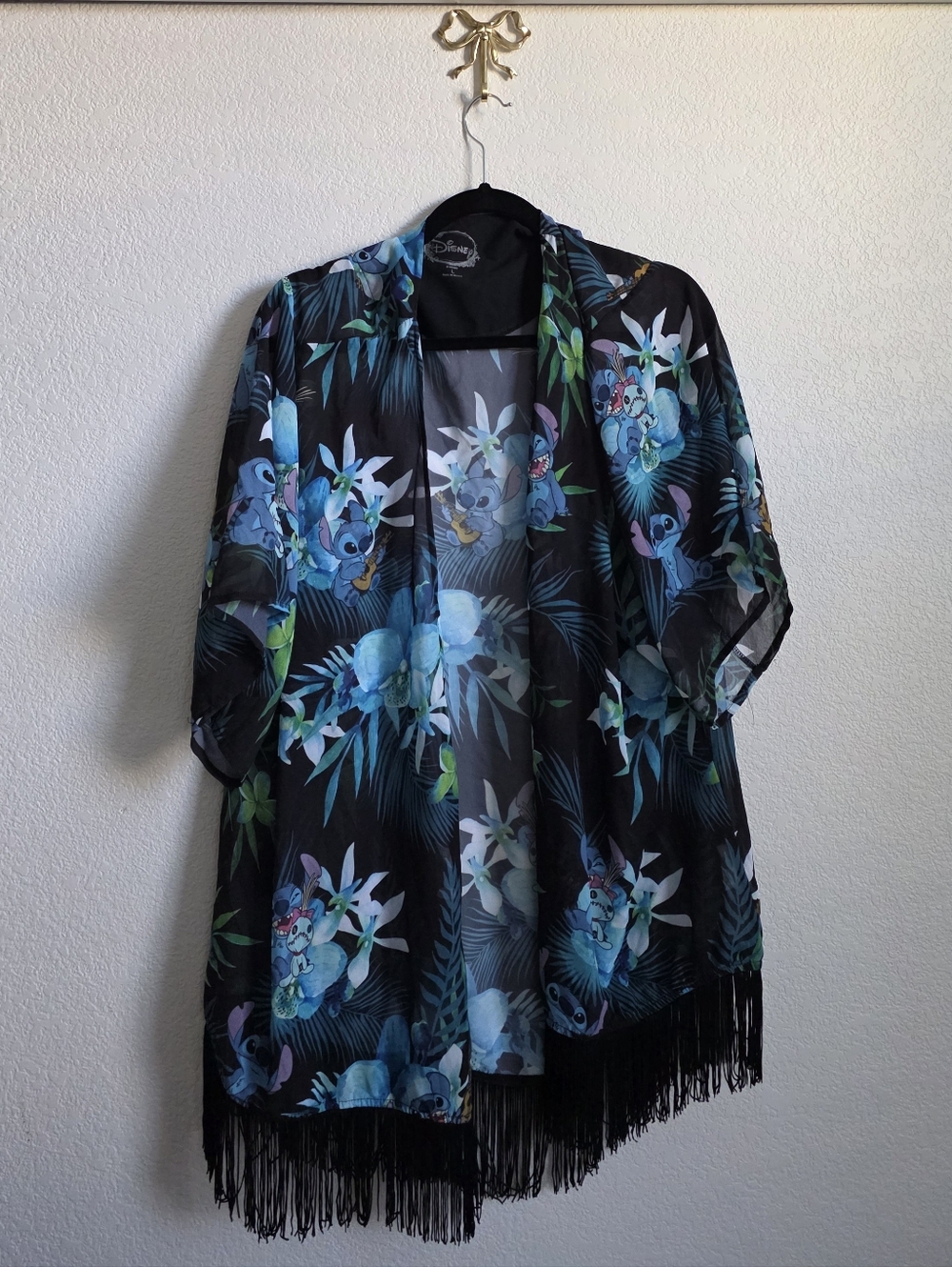Disney Stitch Open Fringe Kimono Swim Coverup Sz L